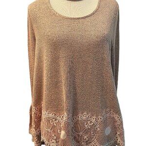 NWT Women's Taylor & Sage Dusty Pink Heather Bell sleeve lace accent top - L